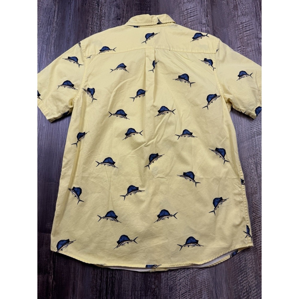 Stussy Marlins Hawaiian Button Up Shirt Yellow Medium Skate Fishing Streetwear - Picture 7 of 8